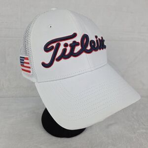 Titleist White Mesh Golf Hat Adjustable USA Flag Patch Performance Cap